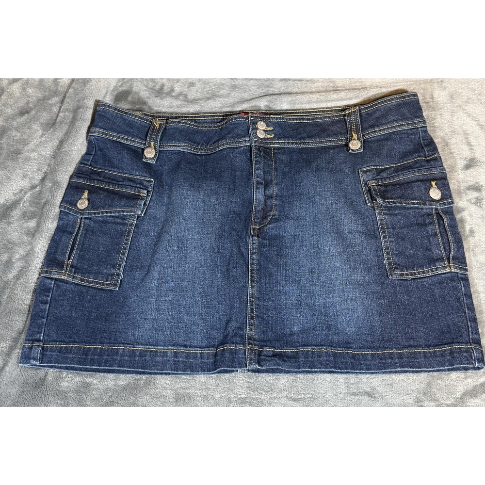 Old Navy Skirt Womens 16 Blue Denim Cargo Pockets Mini Stretch Casual Utility